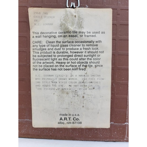 Vintage R.C. Gorman Chile Picker Tile 7 3/4" Square - Picture 3 of 4